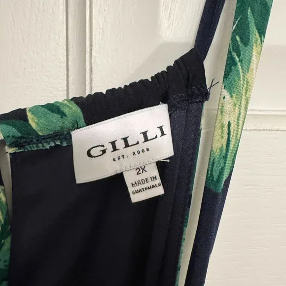 Gilli Tropical Leaf Print Maxi Vacation Dress In Navy And Green. Size 2X - Picture 3 of 3
